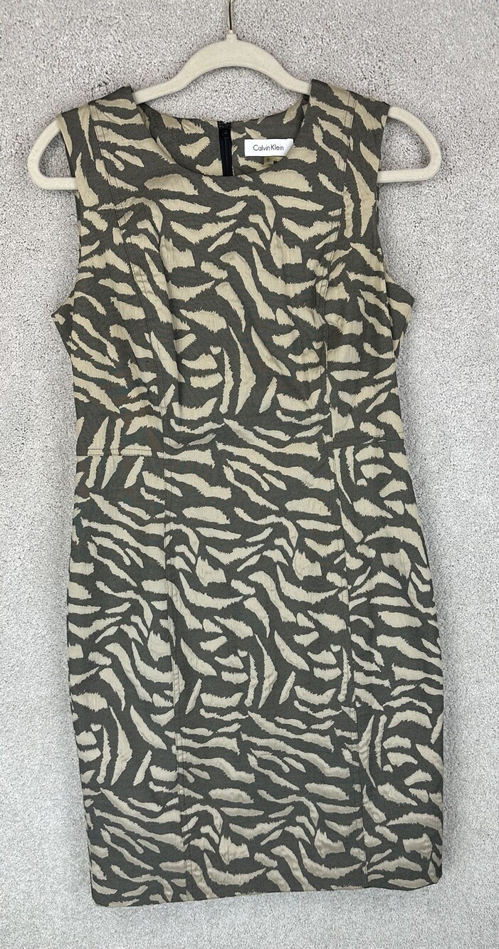 Calvin Klein Dress Womens 6 Cotton Sleeveless Green Khaki Sheath Dress